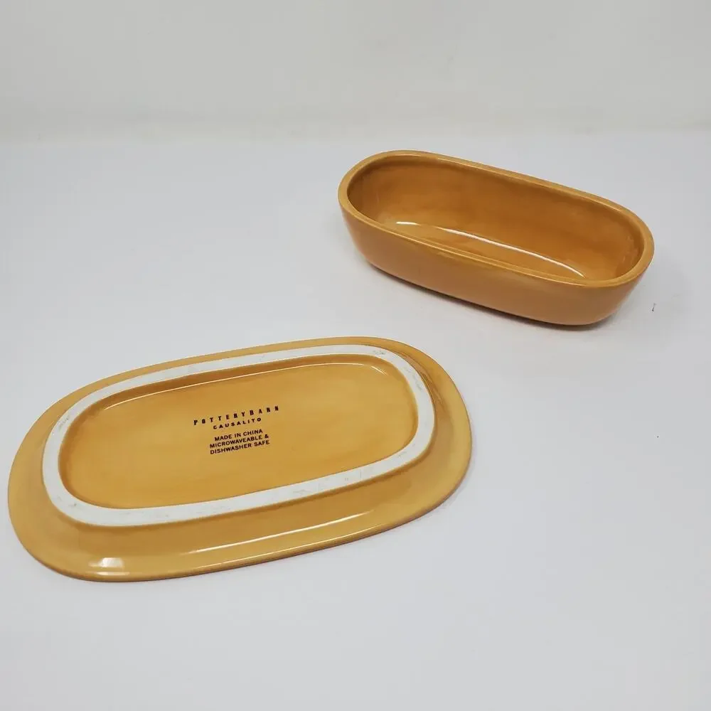 Pottery Barn SAUSALITO AMBER 1/4 Lb Covered Butter Dish Golden Yellow Amber Flaw